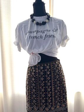 Vici Black Mini Skirt with Gold sequins, small gold beads and Grey Embroidery